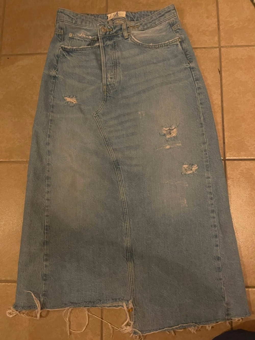 Free People Light Blue Distressed Asymmetrical Denim Skirt